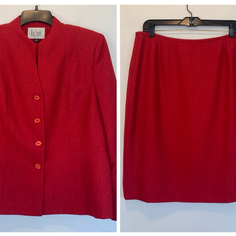 Le Suit Red Skirt & Blazer Set 16 Petite